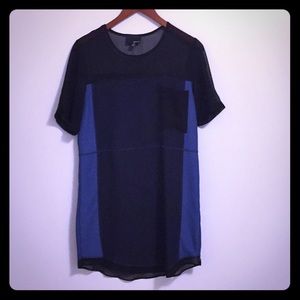 Blue and black blocked dress